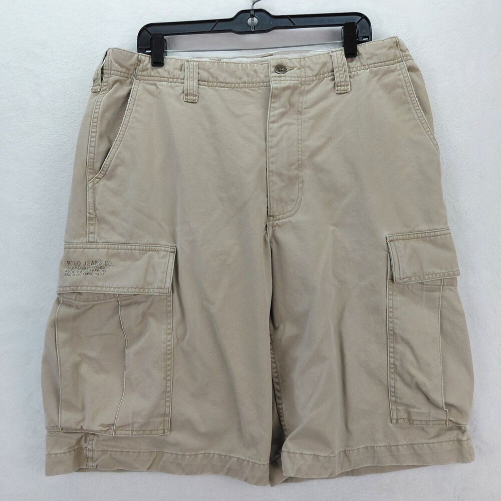 VTG Polo Jeans Co Ralph Lauren Cargo Shorts Mens 36 Tan Paratrooper Military Y2K